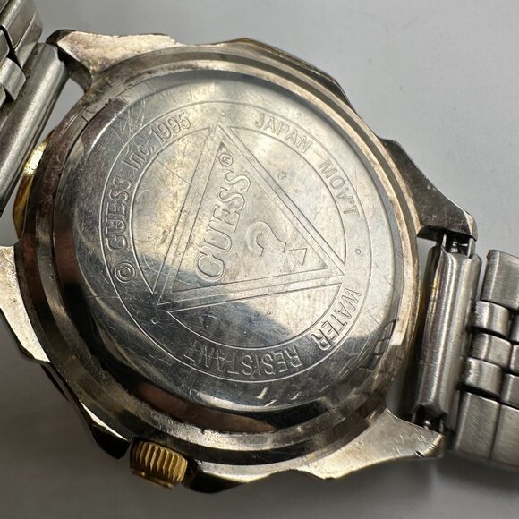 Vintage Guess Moon Phase Watch Men Silver Gold Two-Tone Blue Dial New Battery - Picture 5 of 12